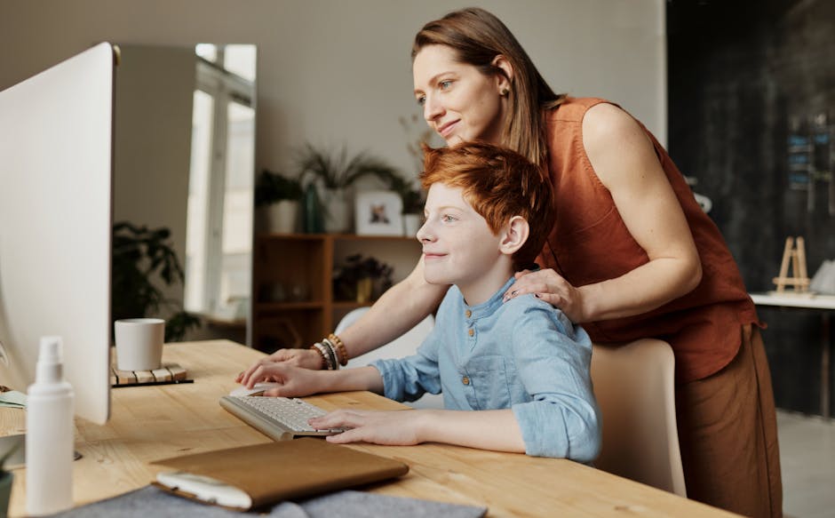 Parent teaching child through game-based learning at home